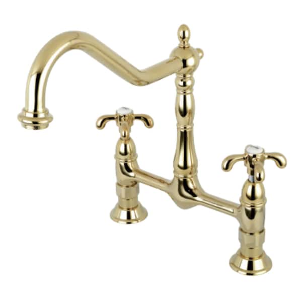 KS1172TX French Country Bridge Kitchen Faucet, Polished Brass
